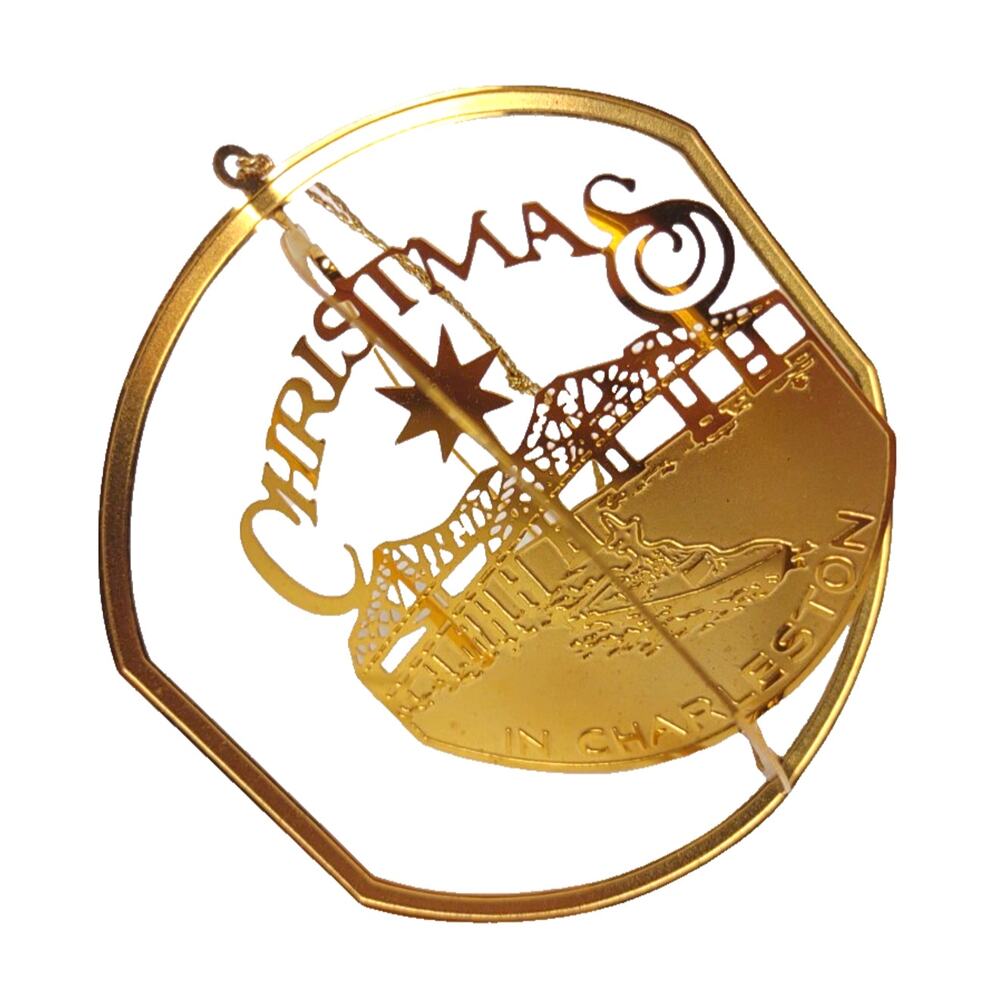 VTG 91 CHARLESTON SC Cooper River Bridge 24K Gold Plate Flat Christmas Ornament